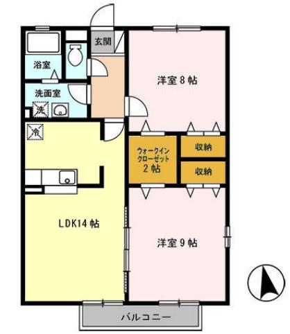 ウイングテラス(2LDK/2階)の間取り写真