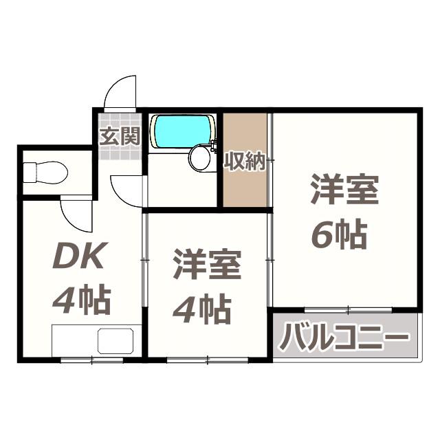 コーポ南住吉(2DK/4階)の間取り写真