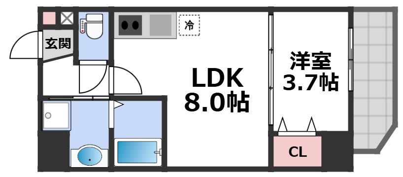 ジーグランデ九条(1LDK/3階)の間取り写真