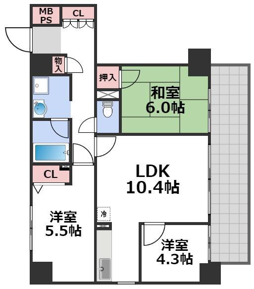 第一玉造(3LDK/7階)の間取り写真