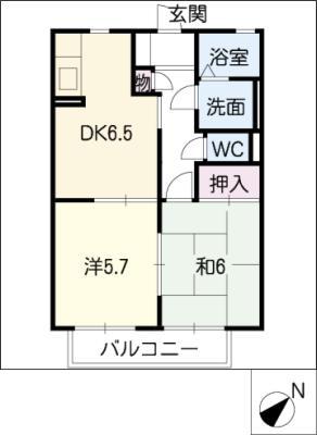 カサグランデII(2DK/1階)の間取り写真