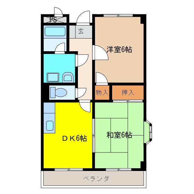 御駒ハイツ(2DK/2階)の間取り写真