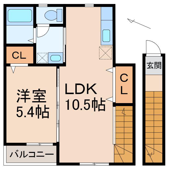 TJ本脇(1LDK/2階)の間取り写真
