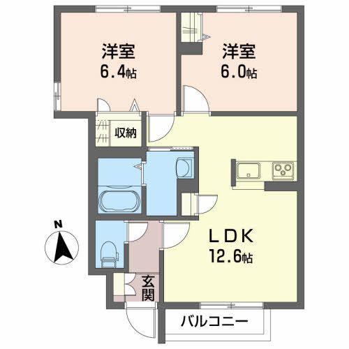 マルモーレI(2LDK/1階)の間取り写真