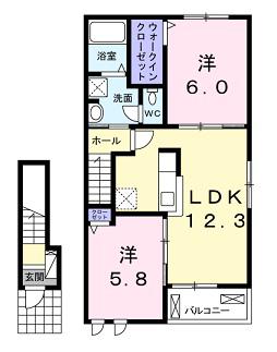 リバー サイド ストーリーA(2LDK/2階)の間取り写真