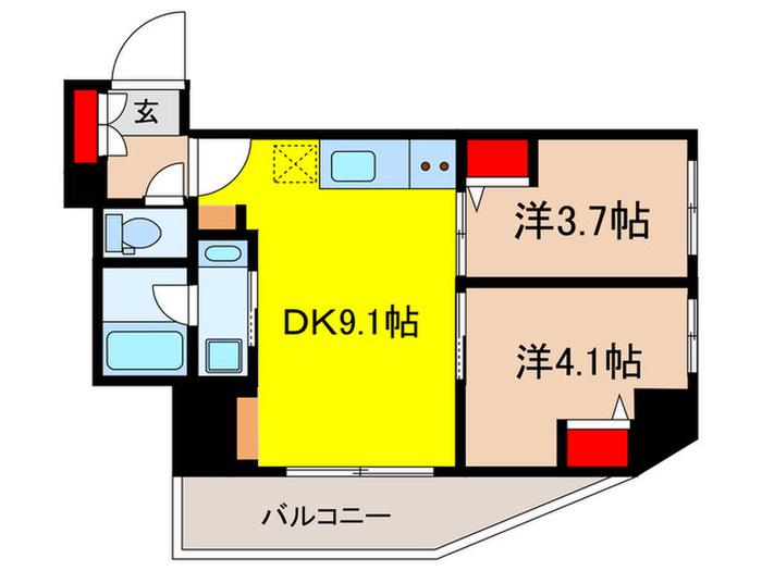 リビオメゾン日本橋久松町(2DK/9階)の間取り写真