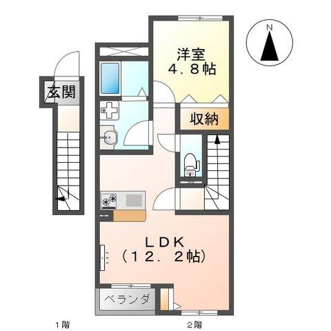 クオーレ津浦町(1LDK/2階)の間取り写真