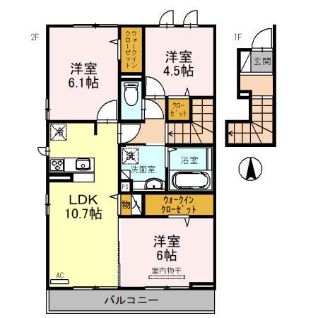 アーク A棟(3LDK/2階)の間取り写真