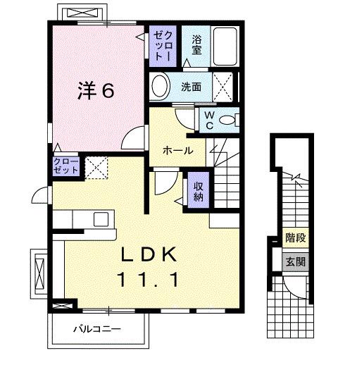 トレンディマイルームB(1LDK/2階)の間取り写真