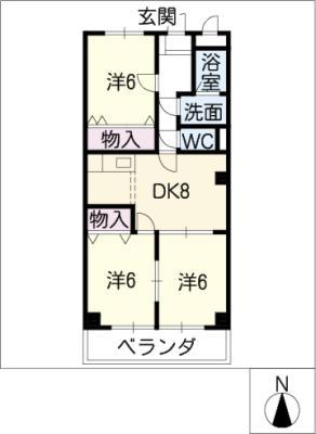 スプリーム渡辺(3DK/2階)の間取り写真