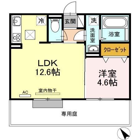 イオメール折尾 A棟(1LDK/1階)の間取り写真