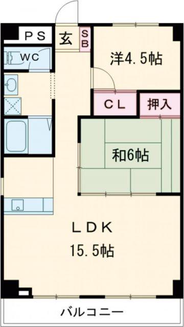 サンハイツ大和第2(2LDK/7階)の間取り写真