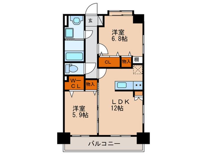 ドムール諏訪野(2LDK/4階)の間取り写真