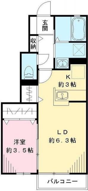 ラ・フォンテーヌ(1LDK/1階)の間取り写真