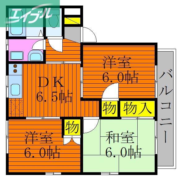メゾニティーブラッサムC(3DK/2階)の間取り写真