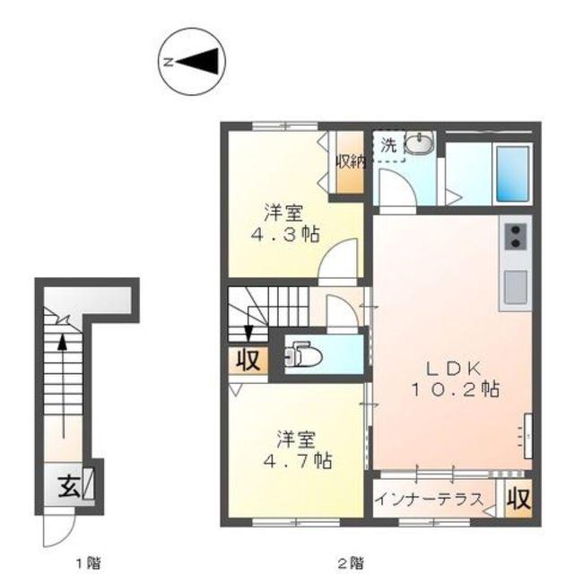 リヴィエール・アンブレ(2LDK/2階)の間取り写真