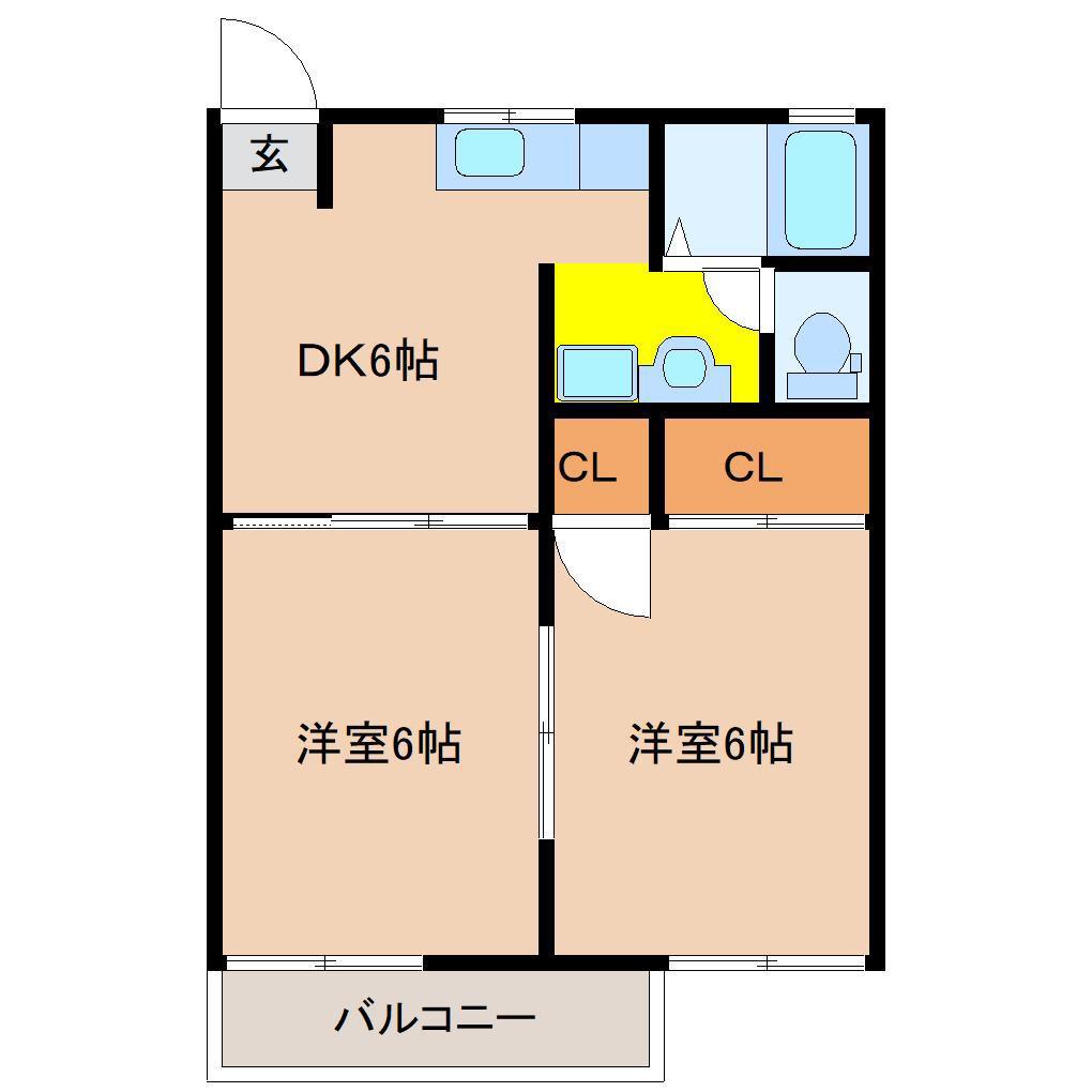 ドミールAB(2DK/2階)の間取り写真