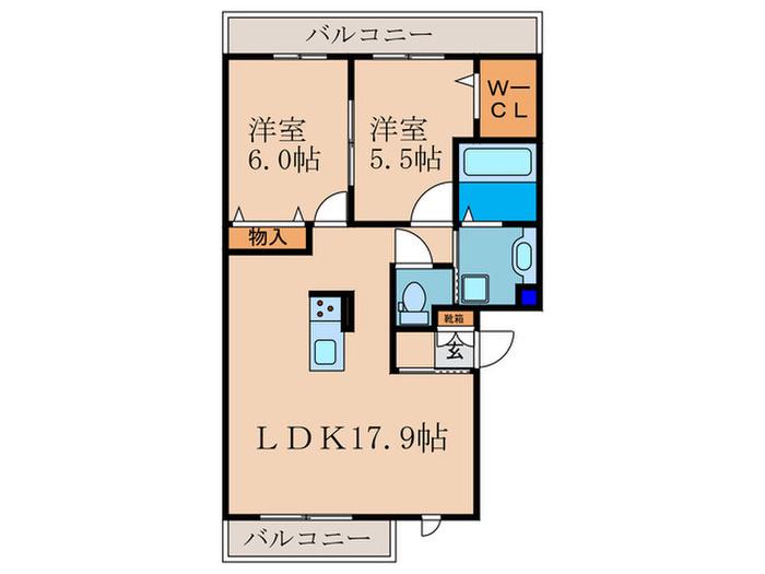 カーサ ルミノサ ウーノ(2LDK/2階)の間取り写真