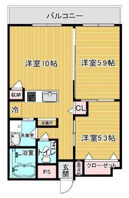 ハッピーグランド(2LDK/2階)の間取り写真