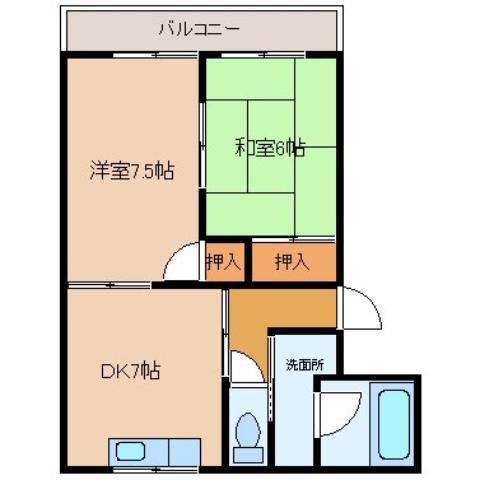 グランドハイツ高牟礼(2DK/3階)の間取り写真