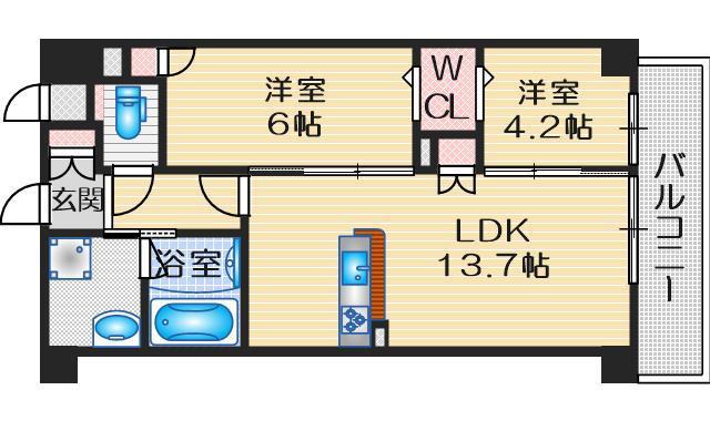 トリニティ豊中本町(2LDK/3階)の間取り写真