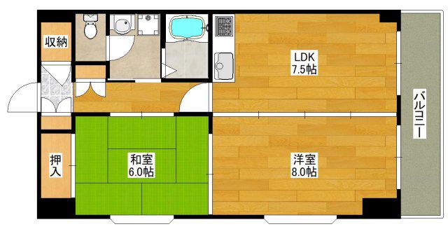 メゾンいわい(2LDK/4階)の間取り写真