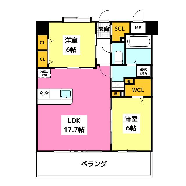 OAK VILLA 桜並木クラス(2LDK/9階)の間取り写真