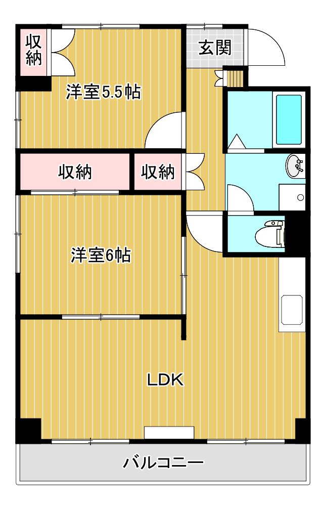 グリーンハイツ米山(2LDK/5階)の間取り写真