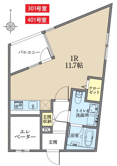 アズ南大井レジデンス(ワンルーム/4階)の間取り写真