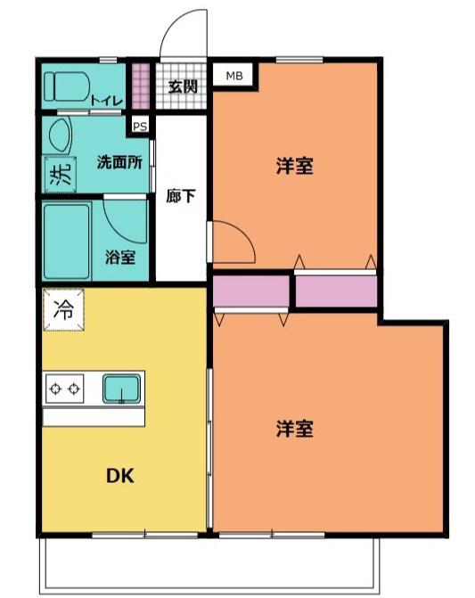 アステリア(2DK/3階)の間取り写真