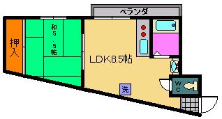 クリーク大桐(1LDK/2階)の間取り写真