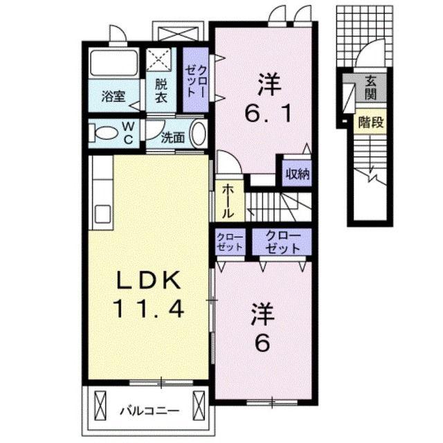 レインボーハウスII A(2LDK/2階)の間取り写真
