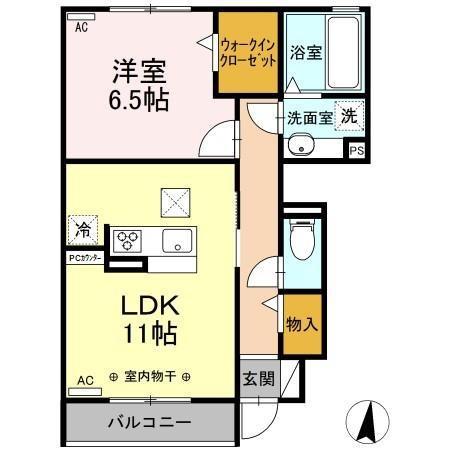 CHAINON B棟(1LDK/1階)の間取り写真