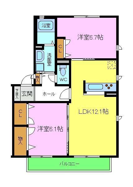 シャーメゾン夢源B(2LDK/2階)の間取り写真