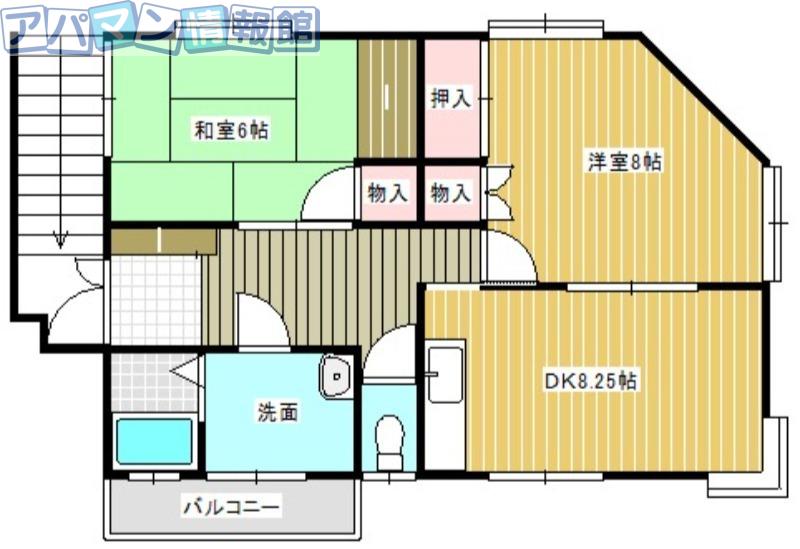 梨本アパート(2DK/2階)の間取り写真