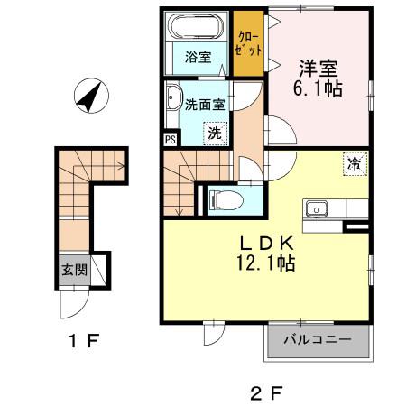 ディアベルジュ湘南 α館(1LDK/2階)の間取り写真