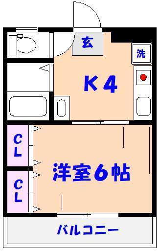 バーデンメモリアル(1K/2階)の間取り写真