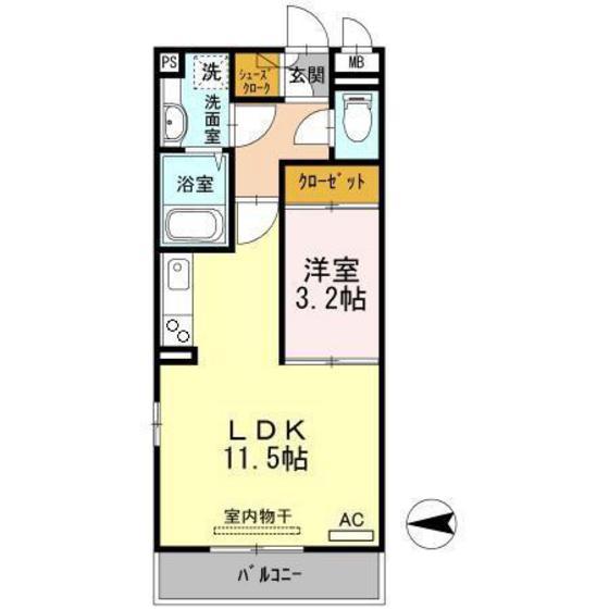 リヴェール上安駅前(1LDK/3階)の間取り写真