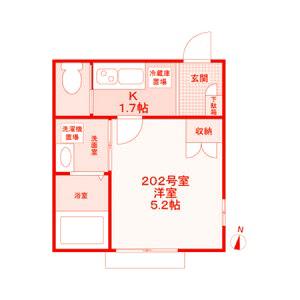 FOREST MAISON KAMEDA(1K/2階)の間取り写真