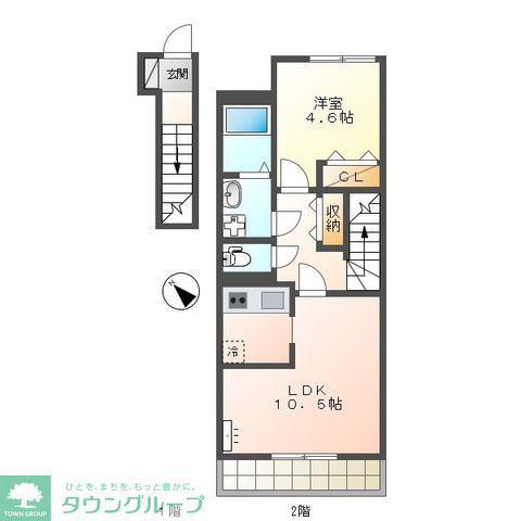 GRANDE TERRE(1LDK/2階)の間取り写真