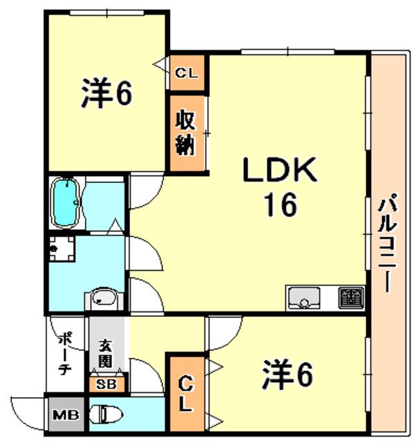 サンパレス21御影山手(2LDK/1階)の間取り写真
