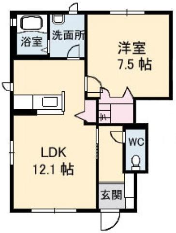 シャーメゾン丘 A棟(1LDK/1階)の間取り写真