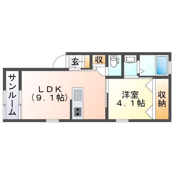 シンプルライン鐙(1LDK/1階)の間取り写真