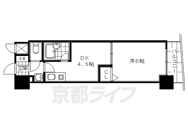 エスリード京都河原町第3(1DK/9階)の間取り写真