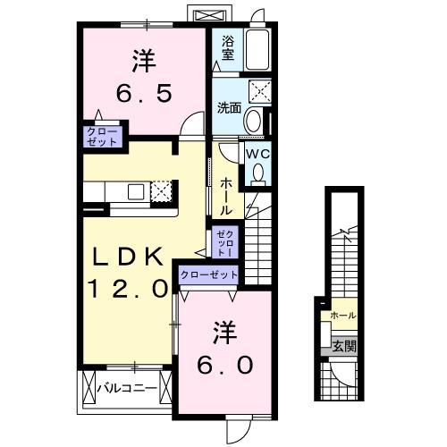 ボンヌシャンス・ヴィラA(2LDK/2階)の間取り写真