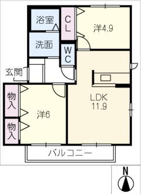 ラ・ヴィラージュ C(2LDK/1階)の間取り写真