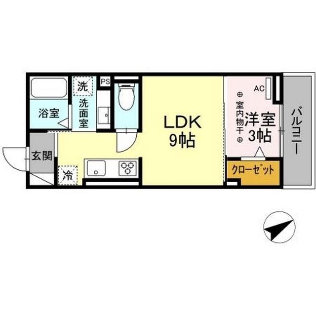 D-ROOMエムツー(1LDK/3階)の間取り写真