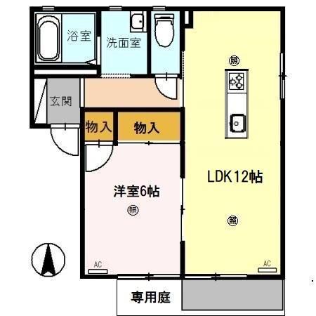 フォーレス乙井 C棟(1LDK/1階)の間取り写真