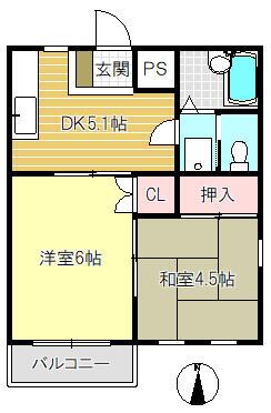 アカネスカイハイツ(2DK/3階)の間取り写真