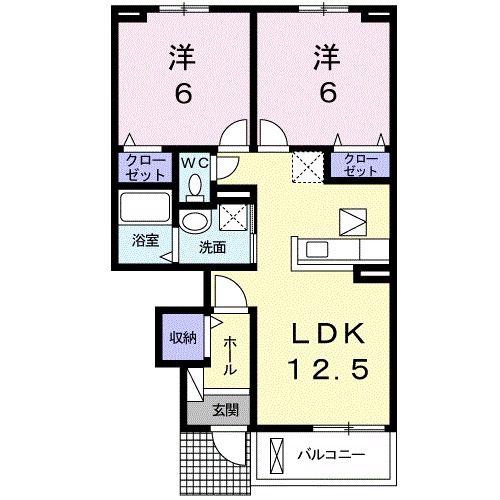 クラール木太G(2LDK/1階)の間取り写真